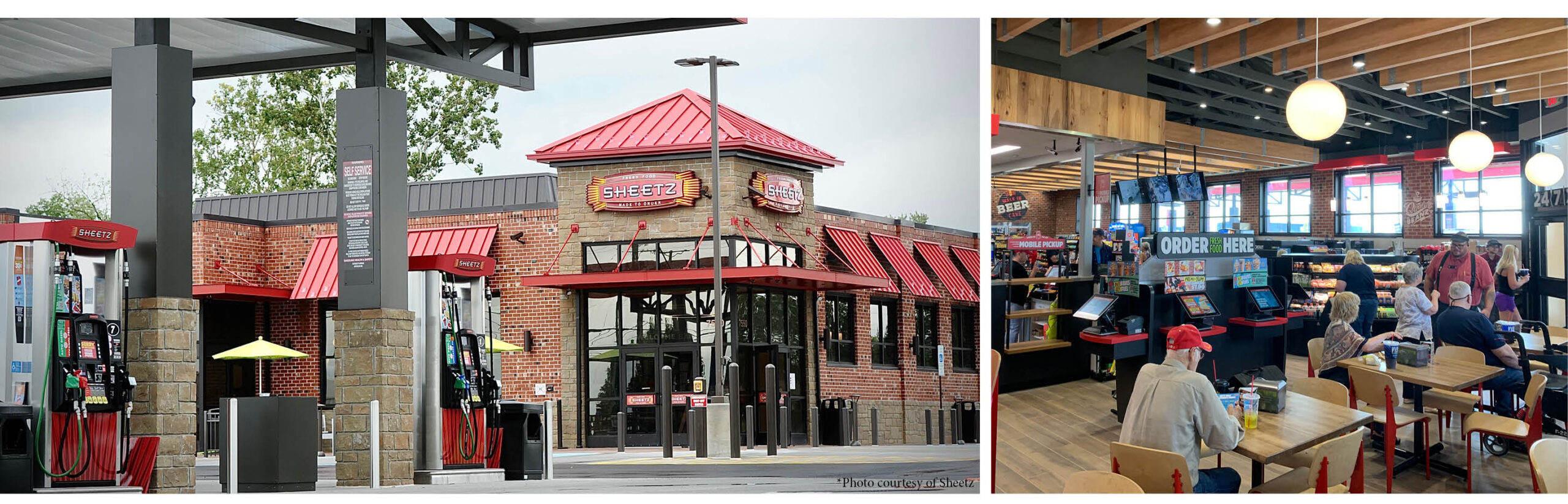 Sheetz convenience and fuel center showcases inviting indoor seating and the convenience of self-ordering kiosks.