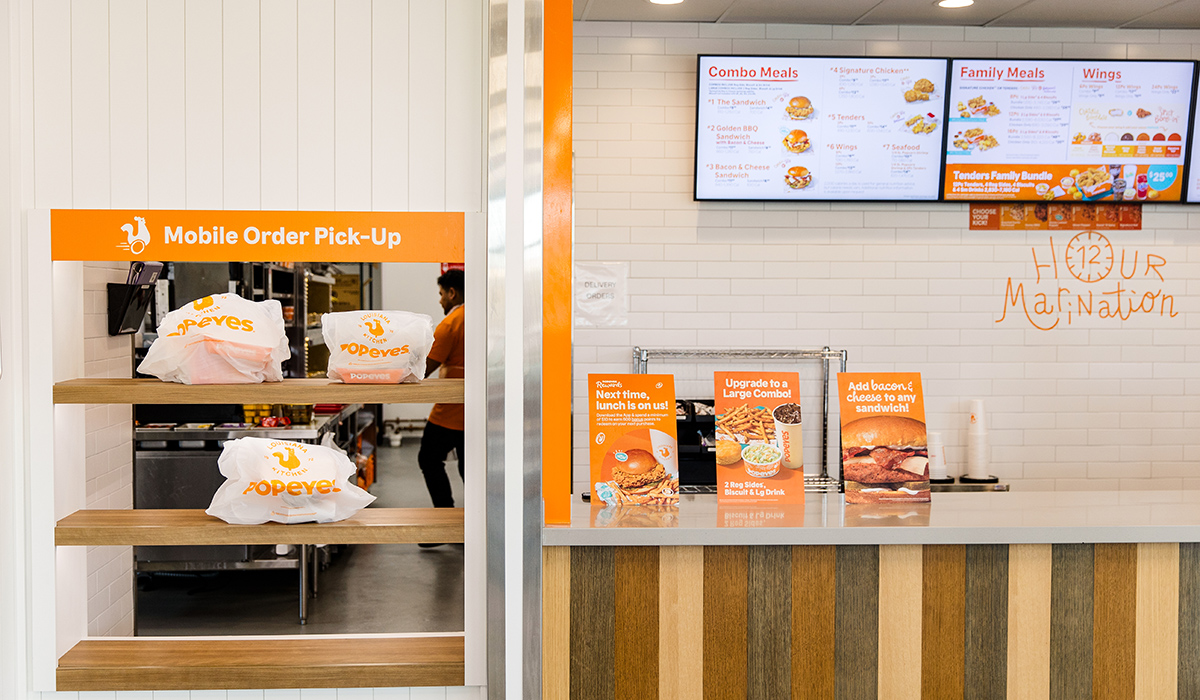 mobile order pickup area at fast food restaurant