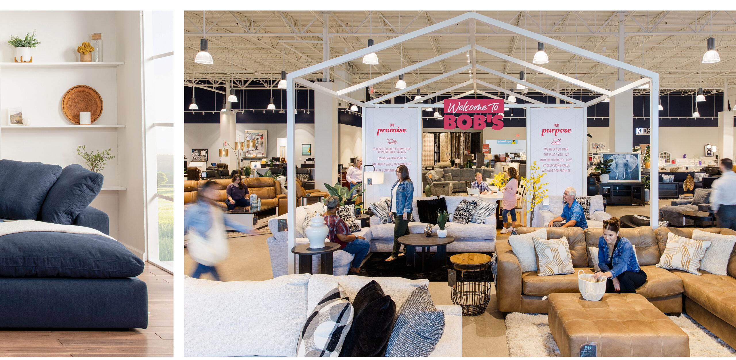 Shoppers inside Bob's Discount Furniture store